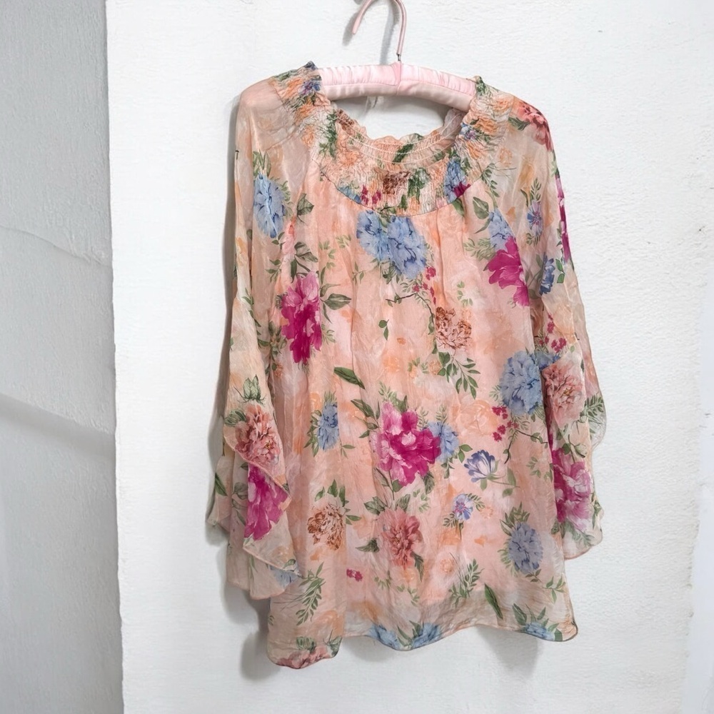 Italian silk blend blouse boho coastal cowgirl prairie summer lightweight M